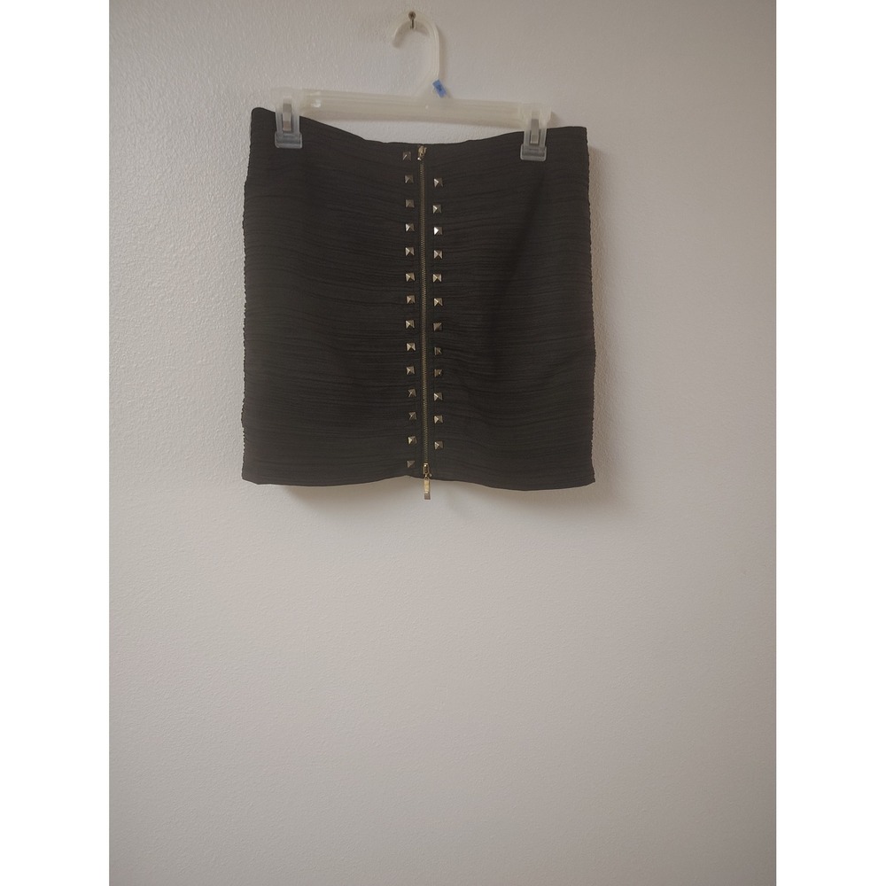 Twenty One Black Studded Zipper Front‎  Skirt Large L Edgy Night